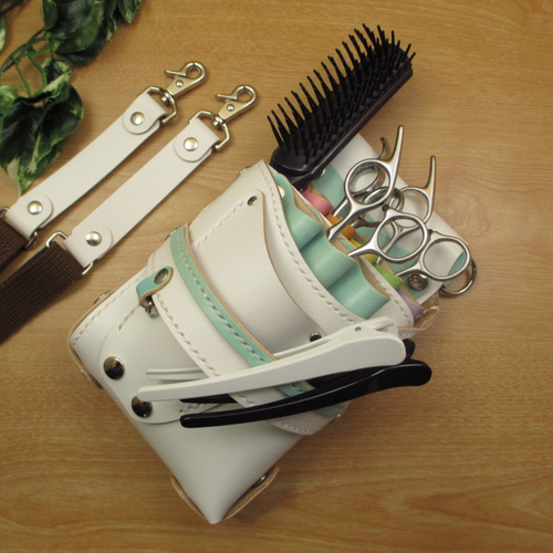 ホワイト＆カラフル　８丁差し　本革シザーケース　SCA-143/CWE 手縫い 本革 8丁差し シザーケース (ホワイト×カラフル) SCA-143/CWE