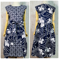 2種類の反物浴衣立ち襟フレンチ袖テントラインワンピースM〜L