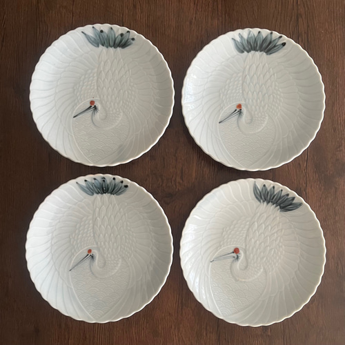 レトロ 皿 12枚セット アンティーク深皿 蝶と野菜 3枚 3個セット】