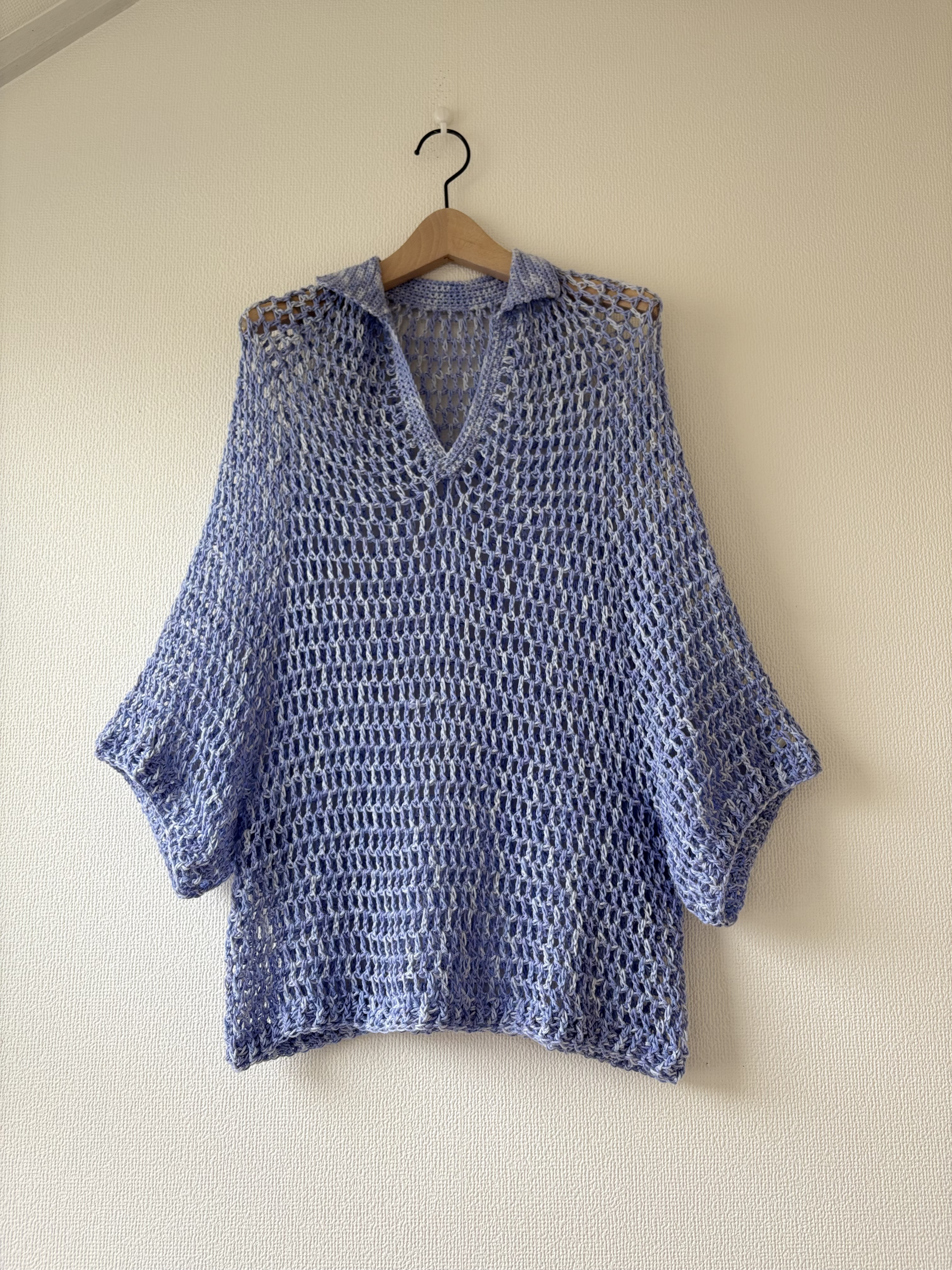 ‪☆handmade‪☆手編みブルー★ドルマンスリーブニット