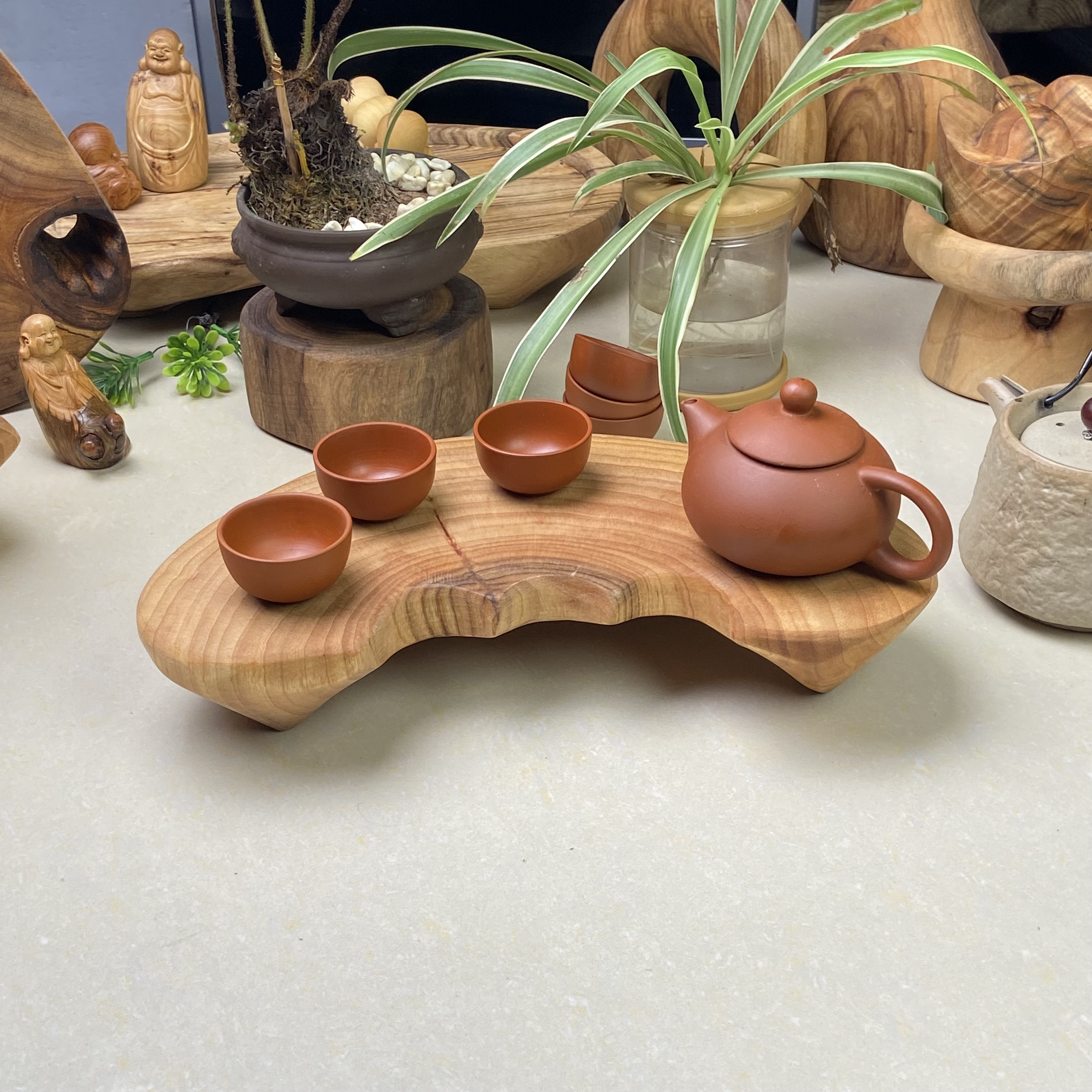 天然木の茶皿 飾り台　花台  無上漆です  A0017
