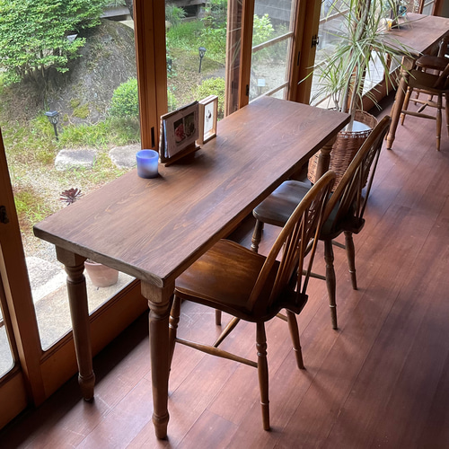 w1200ろくろ足ヒノキ天板 奥行約50㎝から60㎝カウンターテーブル