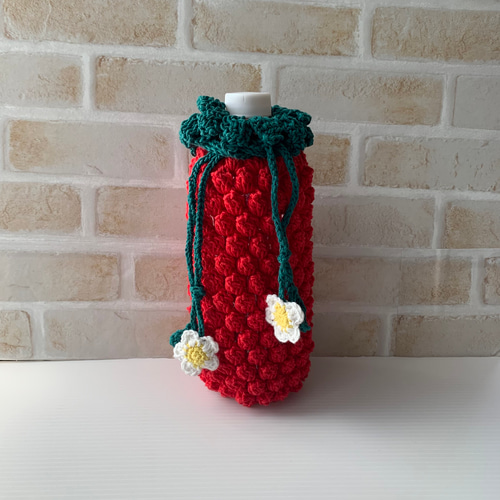 ペットボトルカバー 手編み いちごカラー キッチンペーパーホルダー