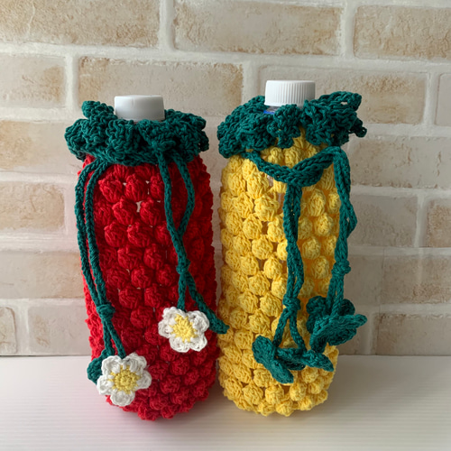 ペットボトルカバー 手編み いちごカラー キッチンペーパー