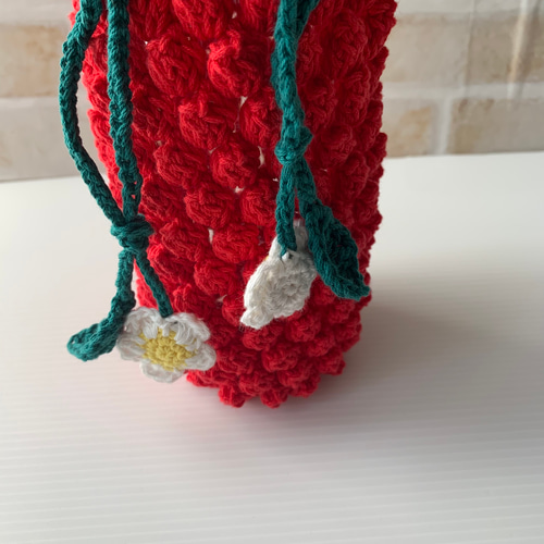 ペットボトルカバー 手編み いちごカラー キッチンペーパーホルダー