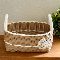 リネン マスクケース ピンク 蓋付きカゴ 小物入れ クラフトバンド 玄関