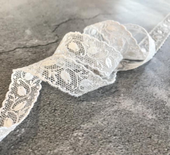 ラスト【再販】5.2m チュールリボンレース 蕾柄 両耳スカラップ 日本製 lace-No,113-5.2 8枚目の画像