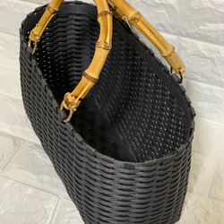 新作♬︎♡バンブーハンドルがオシャレ シンプル 大人可愛いブラックのカゴバッグ お出かけお買い物 浴衣 お着物にも♡ 5枚目の画像