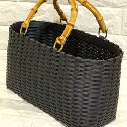 新作♬︎♡バンブーハンドルがオシャレ シンプル 大人可愛いブラックのカゴバッグ お出かけお買い物 浴衣 お着物にも♡ 4枚目の画像