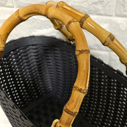 新作♬︎♡バンブーハンドルがオシャレ シンプル 大人可愛いブラックのカゴバッグ お出かけお買い物 浴衣 お着物にも♡ 7枚目の画像