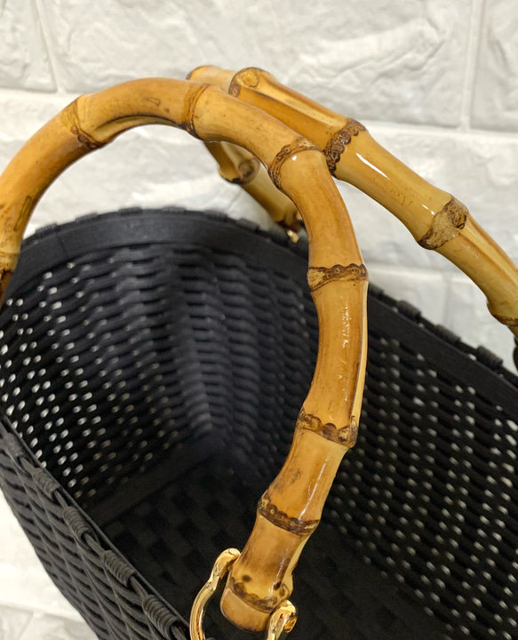 新作♬︎♡バンブーハンドルがオシャレ シンプル 大人可愛いブラックのカゴバッグ お出かけお買い物 浴衣 お着物にも♡ 7枚目の画像