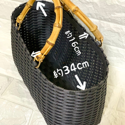 新作♬︎♡バンブーハンドルがオシャレ シンプル 大人可愛いブラックのカゴバッグ お出かけお買い物 浴衣 お着物にも♡ 6枚目の画像
