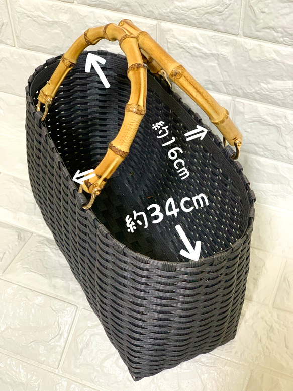 新作♬︎♡バンブーハンドルがオシャレ シンプル 大人可愛いブラックのカゴバッグ お出かけお買い物 浴衣 お着物にも♡ 6枚目の画像