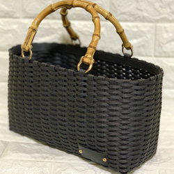 新作♬︎♡バンブーハンドルがオシャレ シンプル 大人可愛いブラックのカゴバッグ お出かけお買い物 浴衣 お着物にも♡ 2枚目の画像