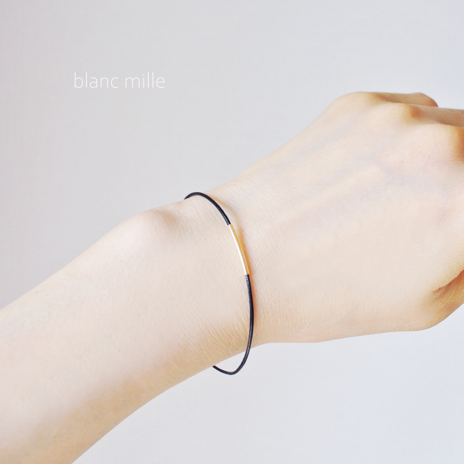 No.bbl-pi○*K18パイプビーズ 革紐ブレスレット○*18金 シンプル 18kレザーブレス blancmille