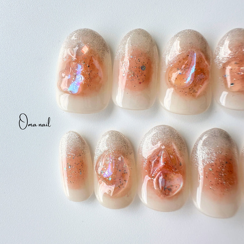 ネイルチップオーダー フルーツネイル マグネットネイル オレンジ オーロラ ネイルチップオーダー フルーツネイル マグネットネイル
