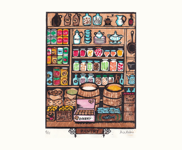 多色刷り木版画（一部ゴム版）　食料貯蔵庫pantry　 7枚目の画像