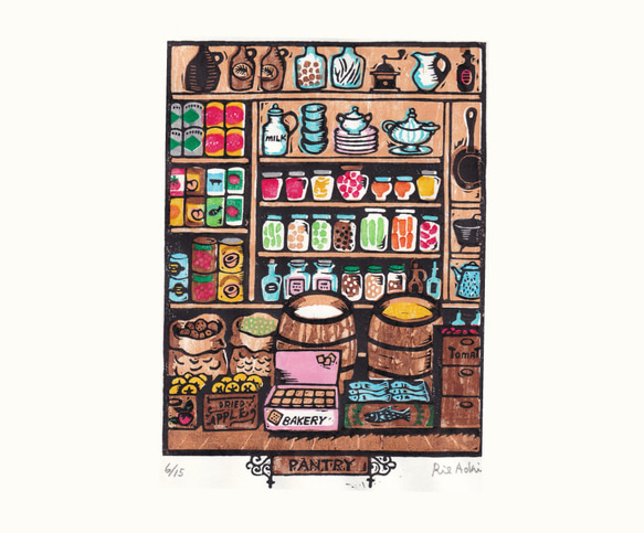 多色刷り木版画（一部ゴム版）　食料貯蔵庫pantry　 9枚目の画像