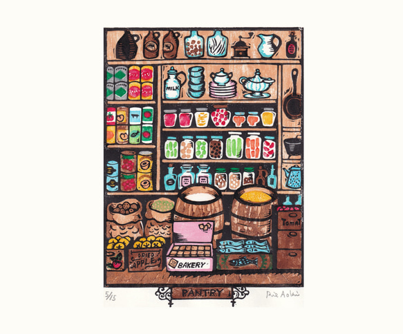 多色刷り木版画（一部ゴム版）　食料貯蔵庫pantry　 8枚目の画像