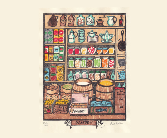多色刷り木版画（一部ゴム版）　食料貯蔵庫pantry　 5枚目の画像