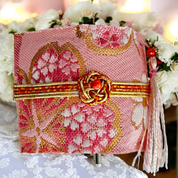 着物正絹帯リメイクハンドバッグ&ポーチ No.03 御所車・桔梗・松・牡丹