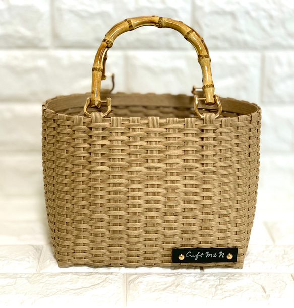 新作♬︎♡バンブーハンドルがオシャレ シンプル カゴバッグ お出かけ 浴衣 お着物にも使い易いサイズ♬︎♡ 4枚目の画像