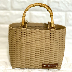 新作♬︎♡バンブーハンドルがオシャレ シンプル カゴバッグ お出かけ 浴衣 お着物にも使い易いサイズ♬︎♡ 3枚目の画像
