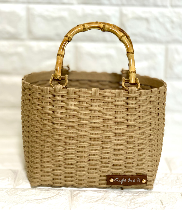 新作♬︎♡バンブーハンドルがオシャレ シンプル カゴバッグ お出かけ 浴衣 お着物にも使い易いサイズ♬︎♡ 3枚目の画像