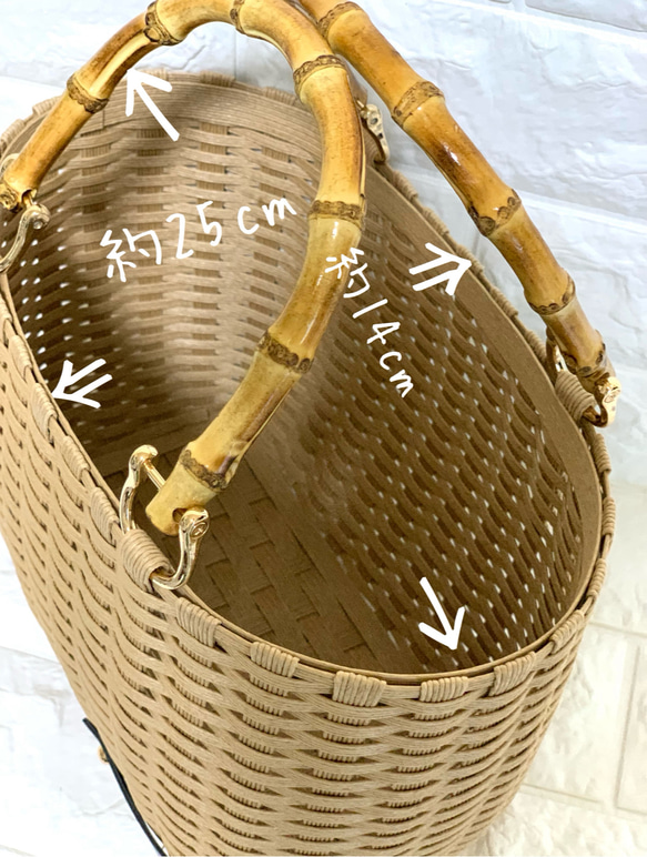 新作♬︎♡バンブーハンドルがオシャレ シンプル カゴバッグ お出かけ 浴衣 お着物にも使い易いサイズ♬︎♡ 18枚目の画像
