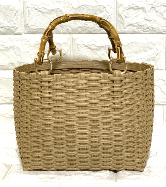 新作♬︎♡バンブーハンドルがオシャレ シンプル カゴバッグ お出かけ 浴衣 お着物にも使い易いサイズ♬︎♡ 7枚目の画像