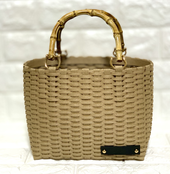 新作♬︎♡バンブーハンドルがオシャレ シンプル カゴバッグ お出かけ 浴衣 お着物にも使い易いサイズ♬︎♡ 5枚目の画像