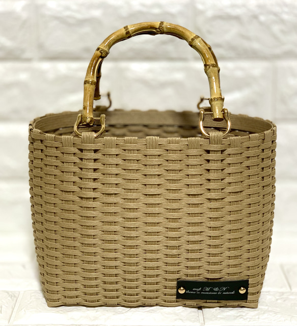 新作♬︎♡バンブーハンドルがオシャレ シンプル カゴバッグ お出かけ 浴衣 お着物にも使い易いサイズ♬︎♡ 6枚目の画像