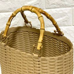 新作♬︎♡バンブーハンドルがオシャレ シンプル カゴバッグ お出かけ 浴衣 お着物にも使い易いサイズ♬︎♡ 8枚目の画像