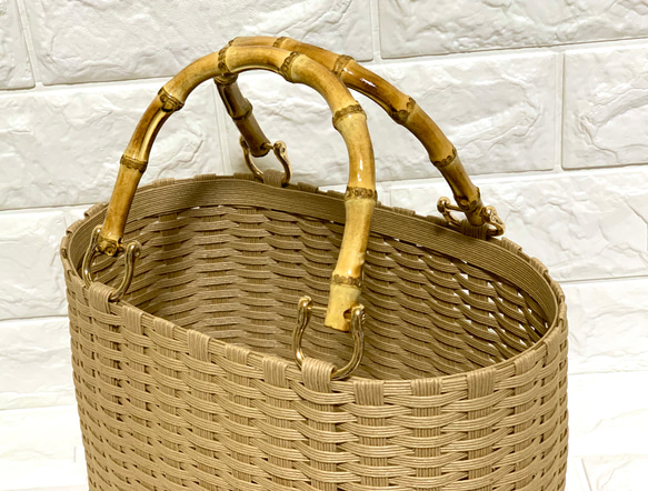 新作♬︎♡バンブーハンドルがオシャレ シンプル カゴバッグ お出かけ 浴衣 お着物にも使い易いサイズ♬︎♡ 8枚目の画像