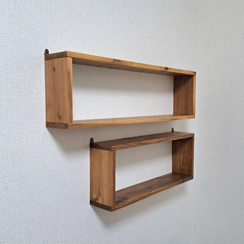 ちょうどいい箱/長方形ウォールシェルフ お得な2個セット（60cmと45cm