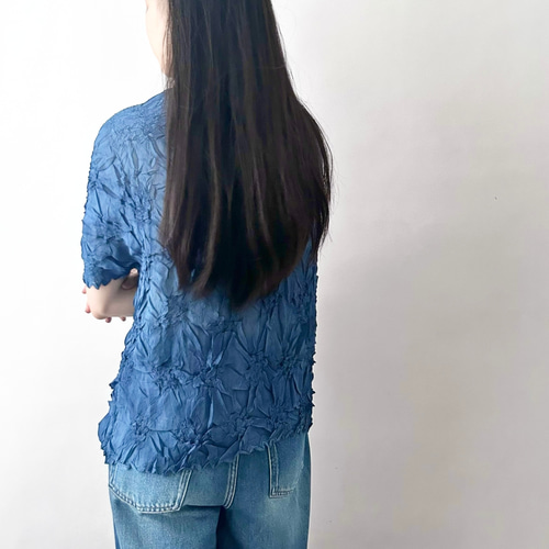 草木染めTシャツ☆シワ加工】オリジナル│藍染め│伸縮性│サマー