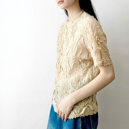 服/ファッション https://www.creema.jp/item/11989404/detail 草木染めTシャツ☆シワ加工】オリジナル│藍染め│伸縮性│サマー