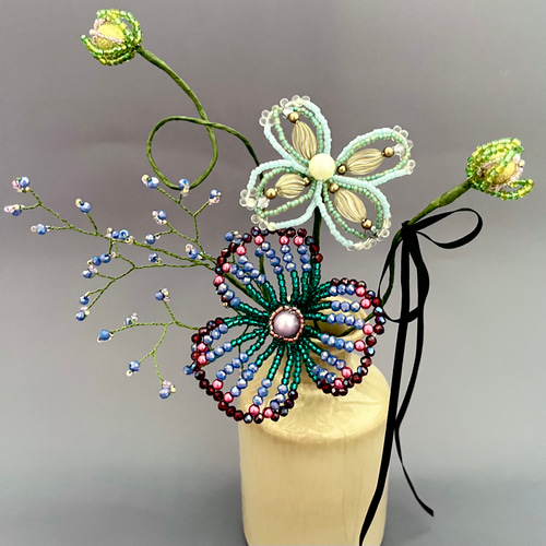 ビーズフラワー ブーケ（パープル/ブルー） アートフラワー