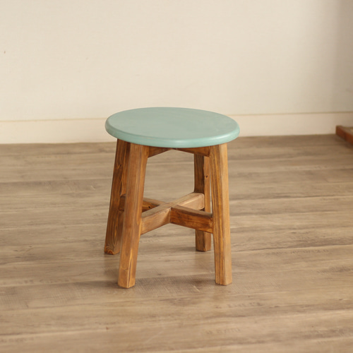 座面の広いスツール ライトブルー×オーク サイドテーブル 椅子