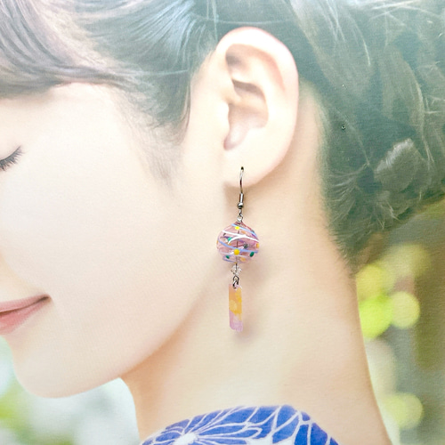 宵まつり風鈴＜浮玉＞ヨーヨー柄 風鈴ピアス/風鈴イヤリング/水風船/夏
