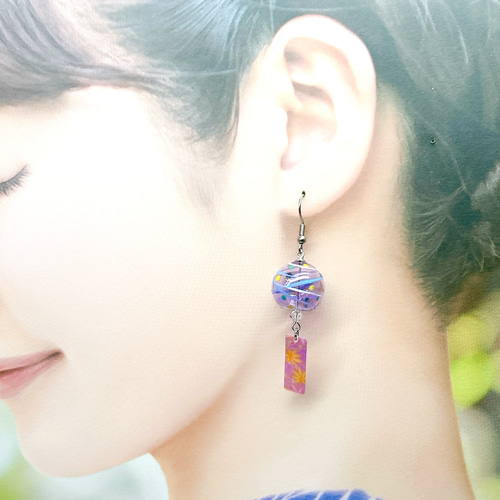 宵まつり風鈴＜浮玉＞ヨーヨー柄 風鈴ピアス/風鈴イヤリング/水