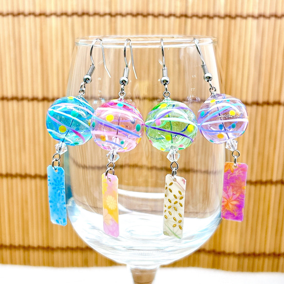 マット　にゃんこ♡風鈴風　ヨーヨー　ピアス/イヤリング✩.*˚ 色が選べる☆にゃんこヨーヨーピアス・イヤリング イヤーカフ 選べる