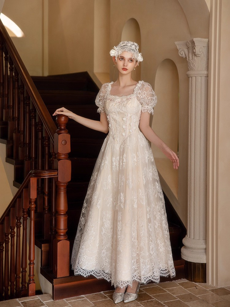 ドレス ウェディングドレス ワンピース ロング プリンセス レトロ レース 優雅 中世系 ヨーロッパ お呼ばれ D007