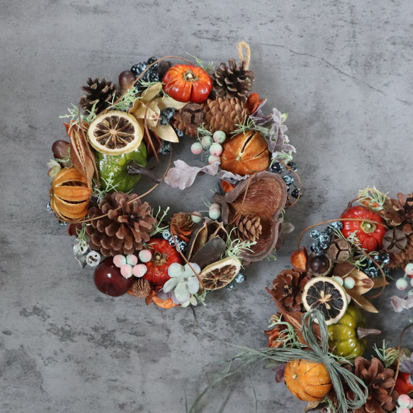 '25 ハロウィン 3way 秋色木の実のリース ★22cm 1枚目の画像