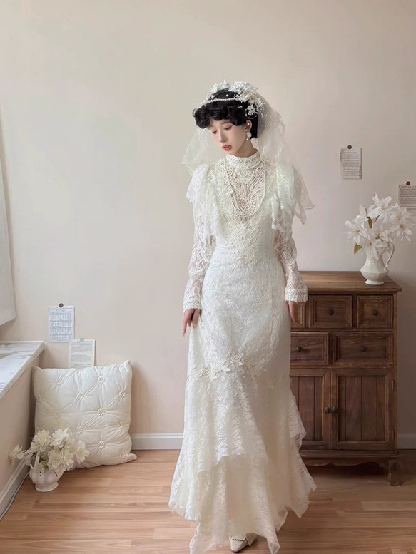 ドレス ウェディングドレス ワンピース ロング プリンセス レトロ 白