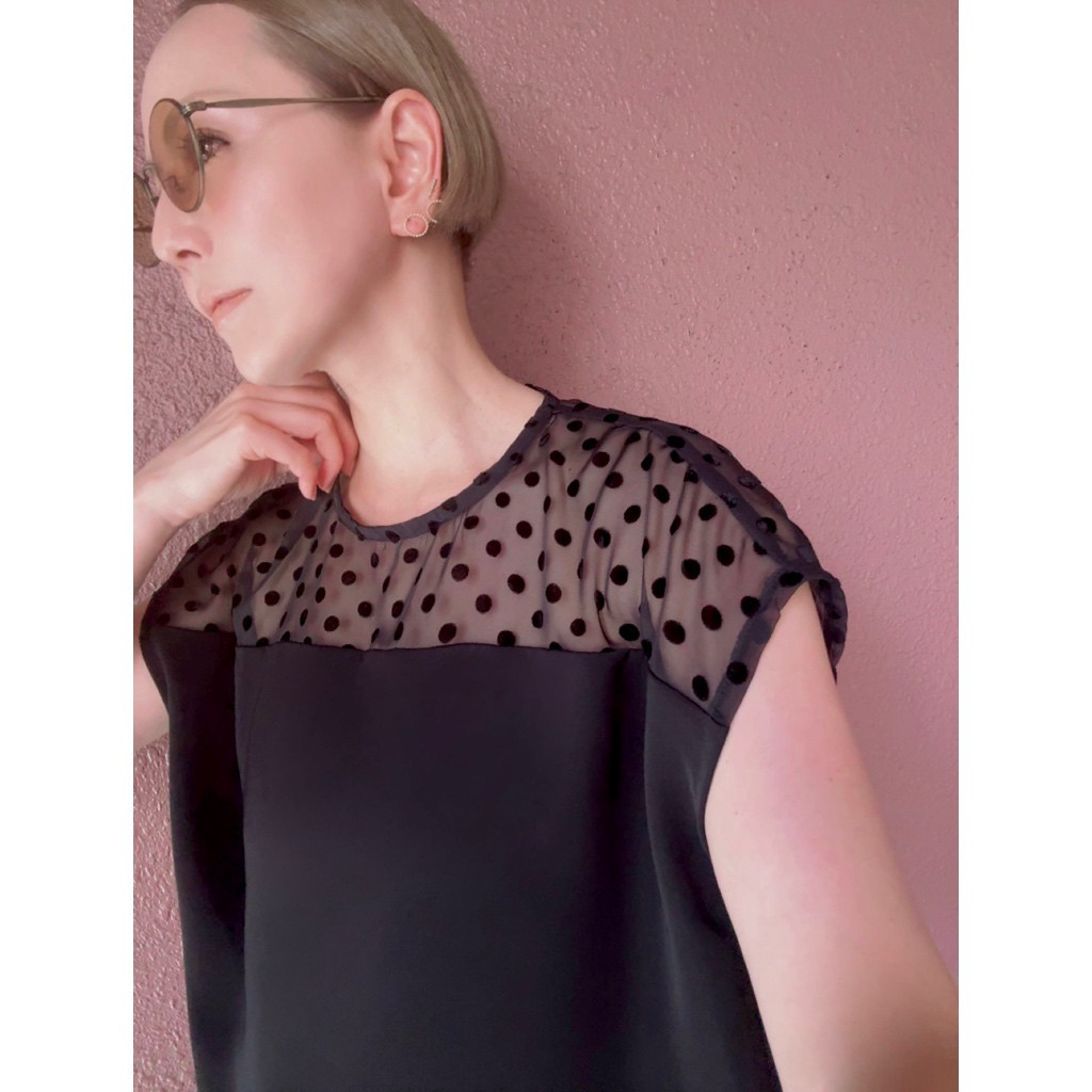 長さ選べる❤️冷感＆UVカット❤️テロンと防シワとろみ素材❤️ドットシアートップス❤️高見え素材❤️普段着＆式にも