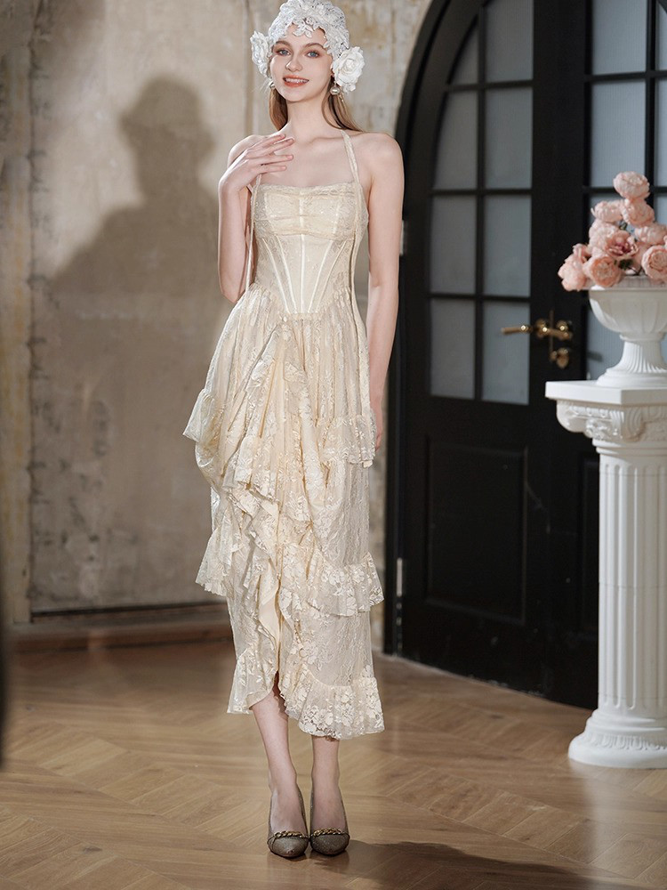 ドレス ウェディングドレス パーティー ワンピース ロング プリンセス レトロ 袖なし 中世系 中世ヨーロッパ D016