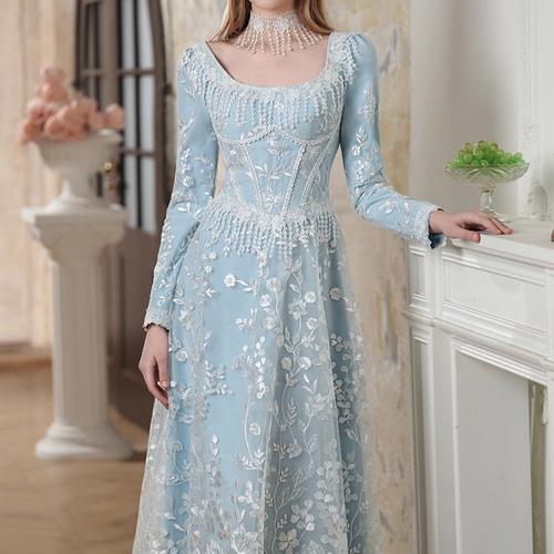 ドレス ウェディングドレス ワンピース ロング プリンセス レトロ 青
