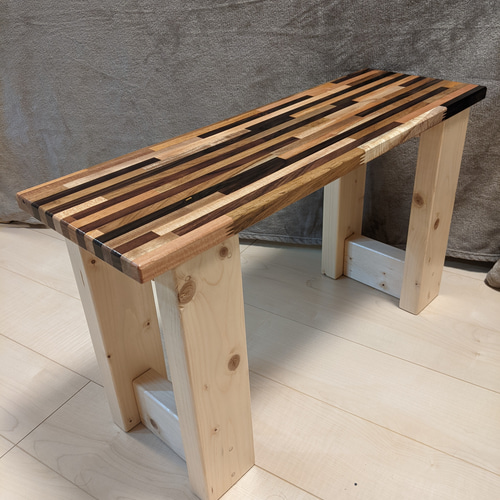 MIX板の木製ストライプデザインベンチ幅69cm［スツール イス チェア