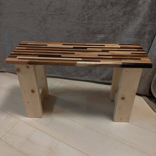 MIX板の木製ストライプデザインベンチ幅69cm［スツール イス チェア